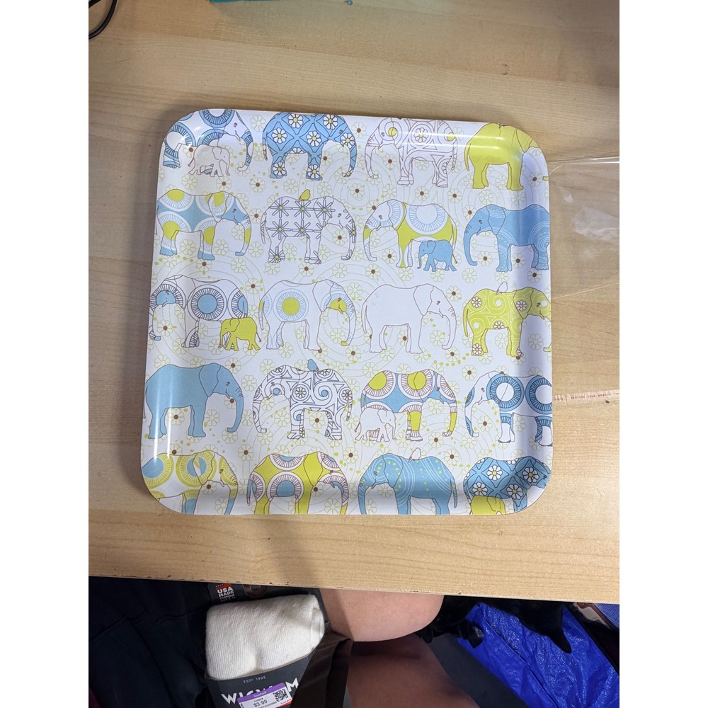 IKEA Elephant Serving Tray 13x13 Blue Yellow nature Laminate Scandi Kidcore 1079